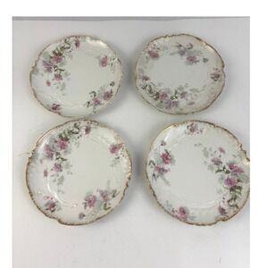 Antique Bernardaud Raynaud Limoges France Floral Gold Scalloped Plates Set of 4